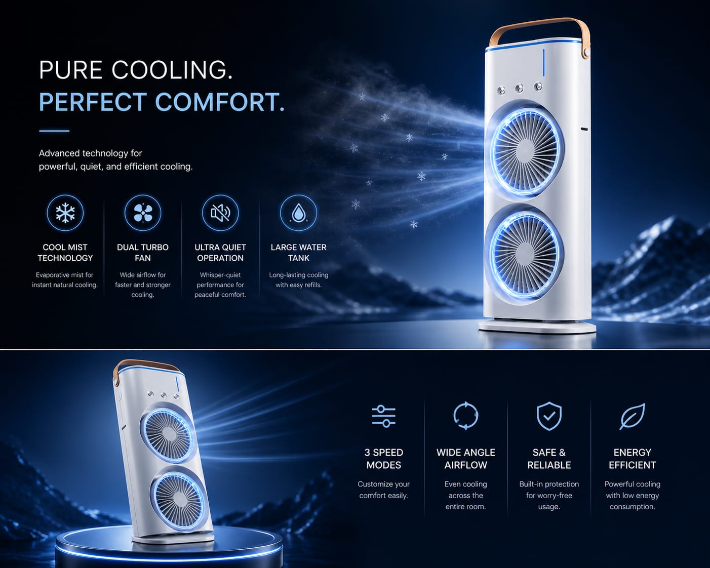 Portable Dual Fan Air Cooler – Compact USB Cooling Towe
